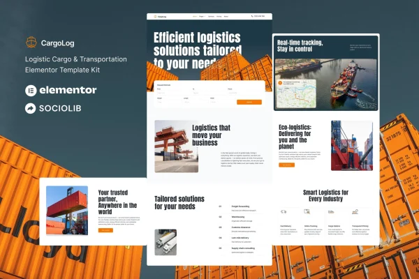 CargoLog logistics and cargo Elementor template kit cover image
