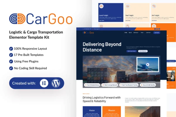CarGoo logistics and cargo transportation Elementor template kit preview