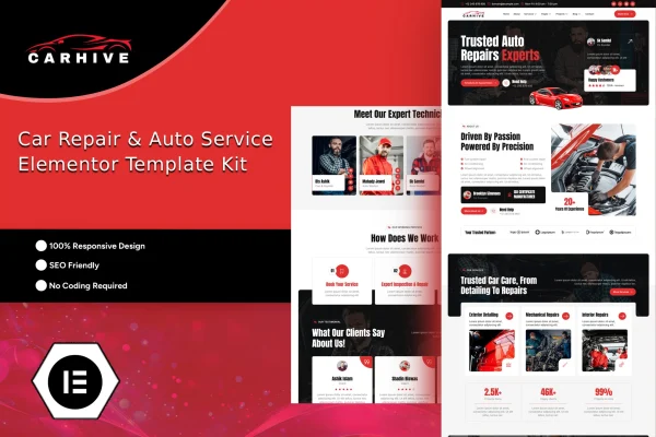 CarHive car repair and auto service Elementor template kit preview