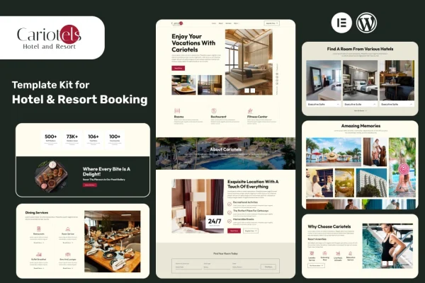 Cariotels luxury hotel and resort Elementor template kit preview