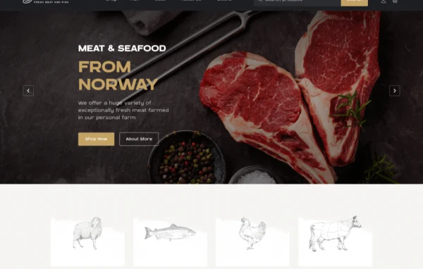 Carni Rosso WordPress theme preview with a dark butcher shop design