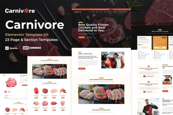 Carnivore meat shop and butchery Elementor template kit preview