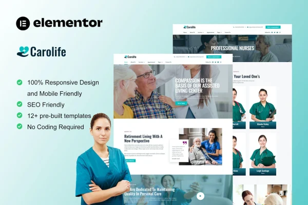 Carolife home care and private nursing Elementor template kit preview