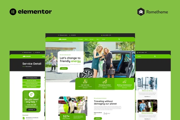 Caroze EV charging station and servicing Elementor template kit preview