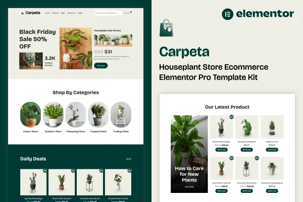 Carpeta houseplant store Elementor Pro template kit preview