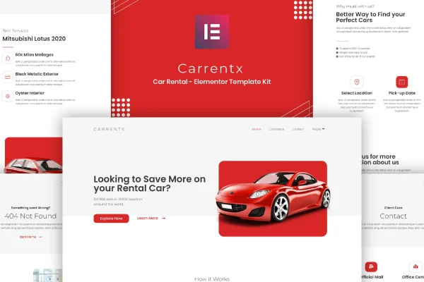 Carrentx car rental Elementor template kit preview