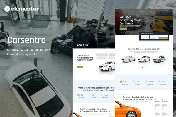 Carsentro car dealer and listing Elementor template kit preview