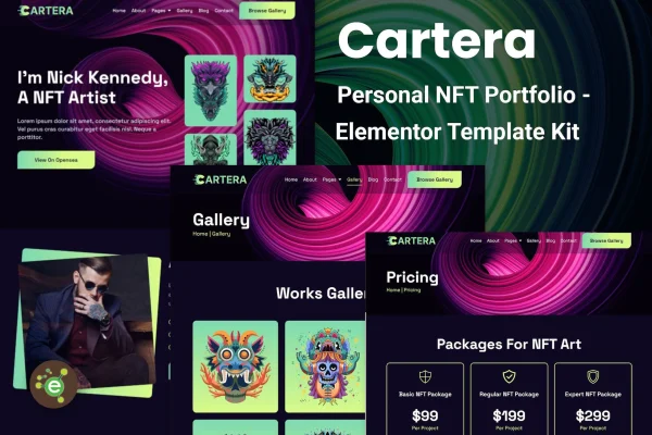 Cartera personal NFT portfolio Elementor template kit preview