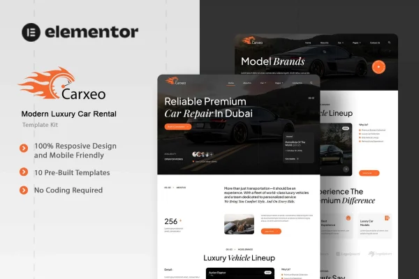 Carxeo luxury car rental Elementor template kit preview