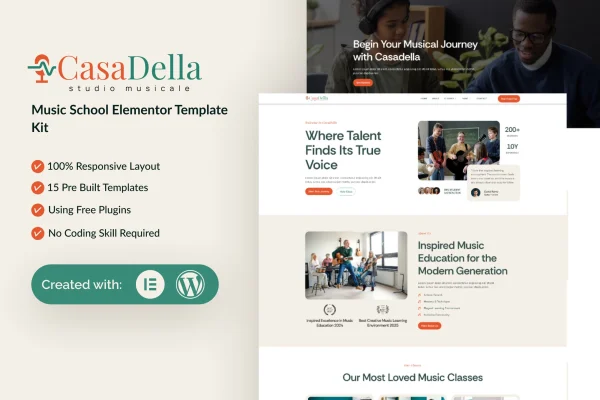 CasaDella music school Elementor template kit cover image