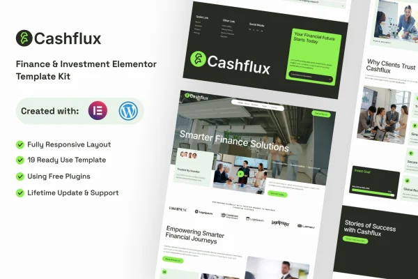 Cashflux finance and investment Elementor template kit preview