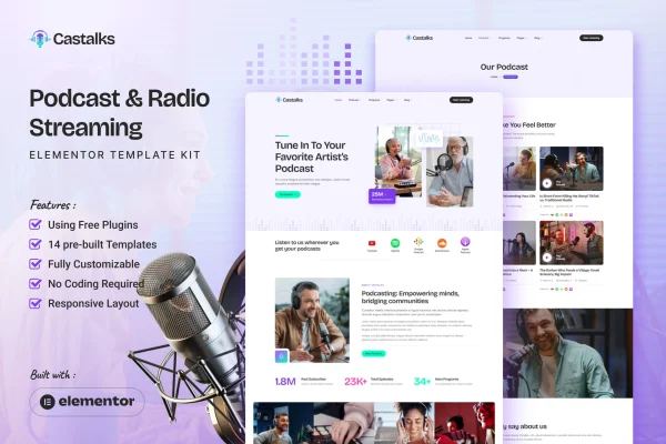 Castalks podcast and radio Elementor template kit preview