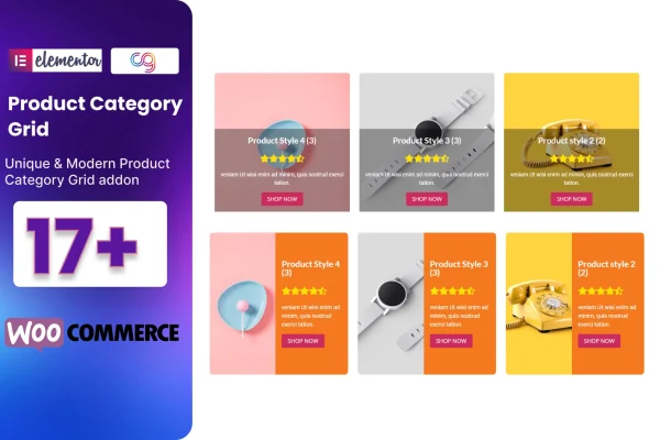 Cat Product Grid plugin banner showing a WooCommerce product category grid layout
