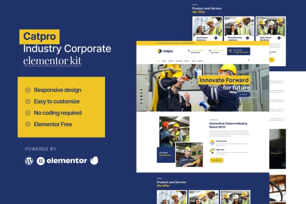 Catpro industry corporate Elementor template kit cover image
