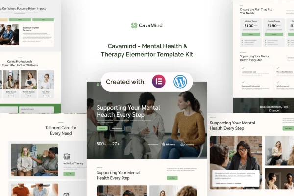Cavamind mental health and therapy Elementor template kit preview