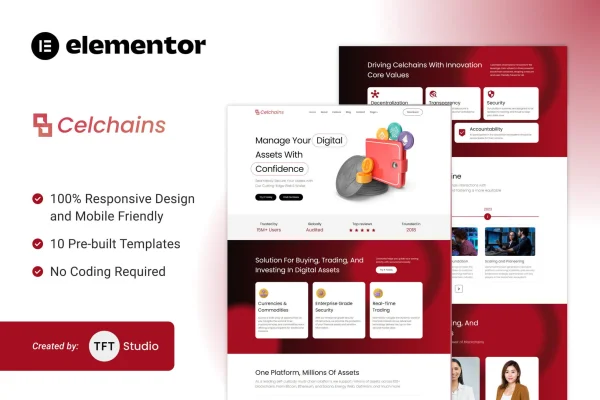 Celchains blockchain crypto and DeFi Elementor template kit preview