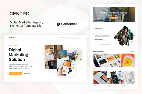 Centro digital marketing agency and portfolio Elementor template kit preview