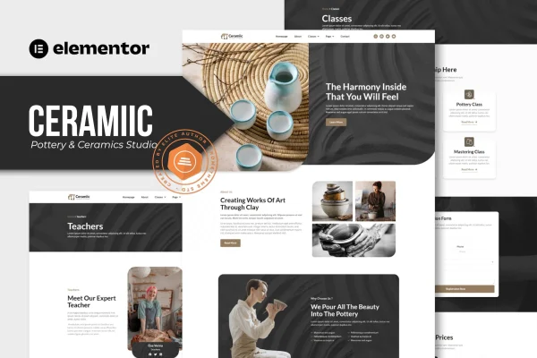 Ceramiic pottery and ceramics studio Elementor template kit preview