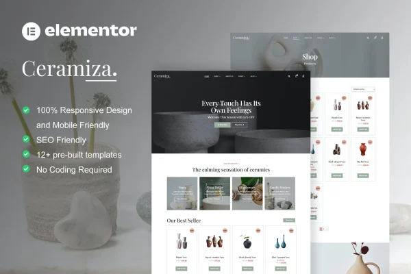 Ceramiza pottery and ceramic store Elementor template kit preview