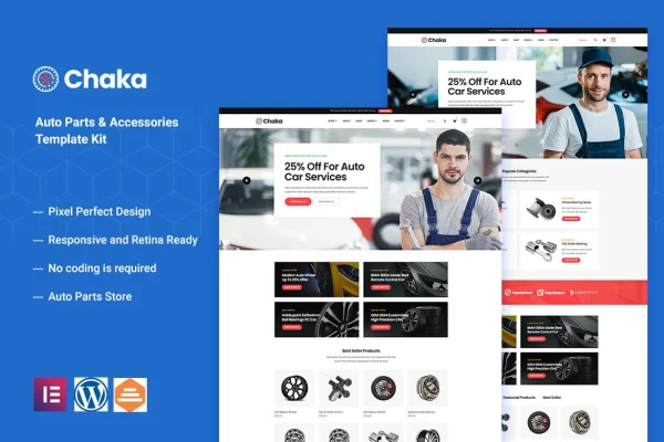 Chakta auto parts store Elementor template kit preview
