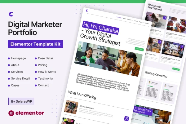 Charaka digital marketer portfolio Elementor Pro template kit preview