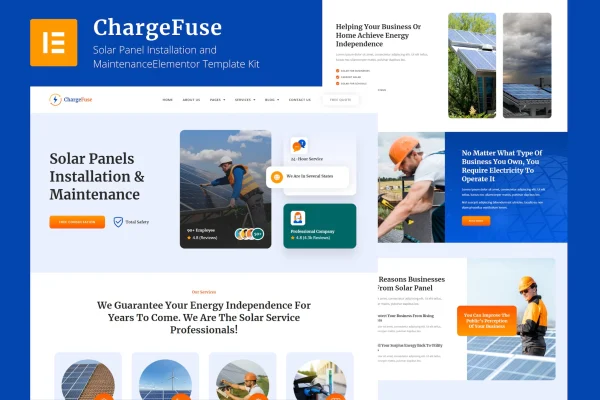 ChargeFuse solar panel installation Elementor template kit preview