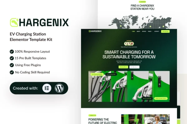 Chargenix EV charging station Elementor template kit preview
