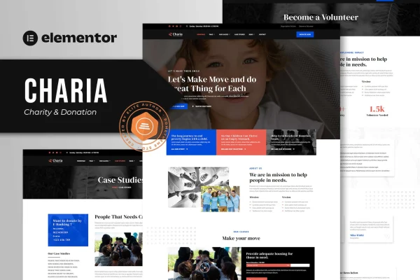 Charia charity and donation Elementor template kit preview