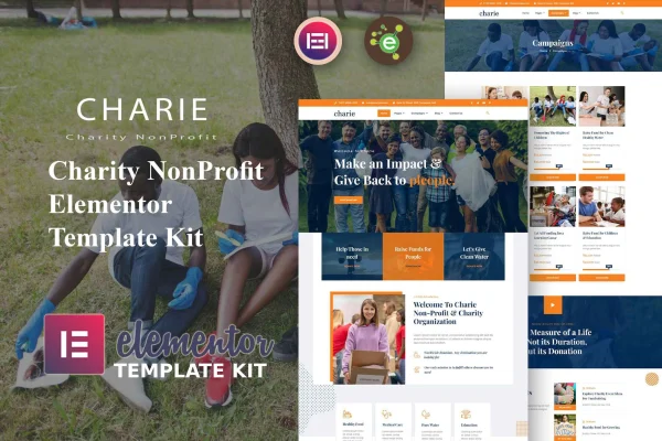 Charie charity nonprofit Elementor template kit preview