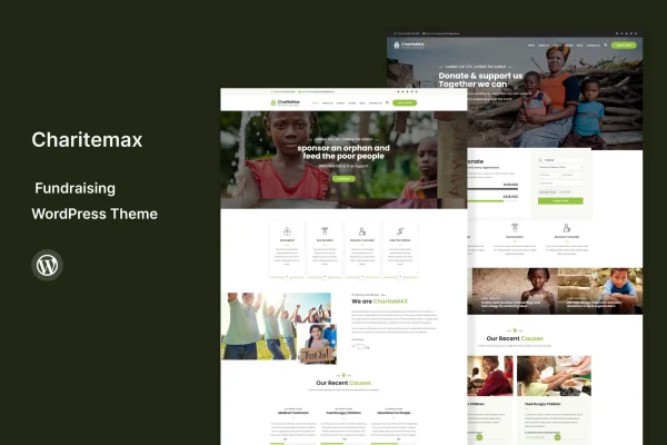 Charitemax fundraising WordPress theme preview for a charity website