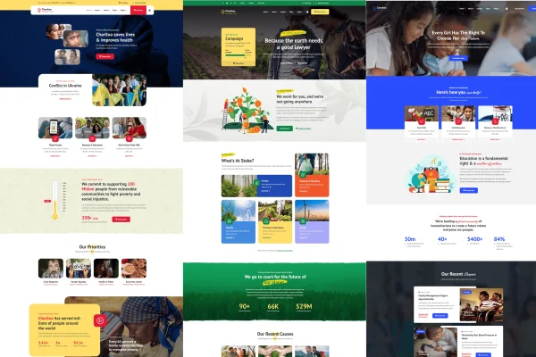 Charitxa nonprofit WordPress theme preview with charity homepage layout