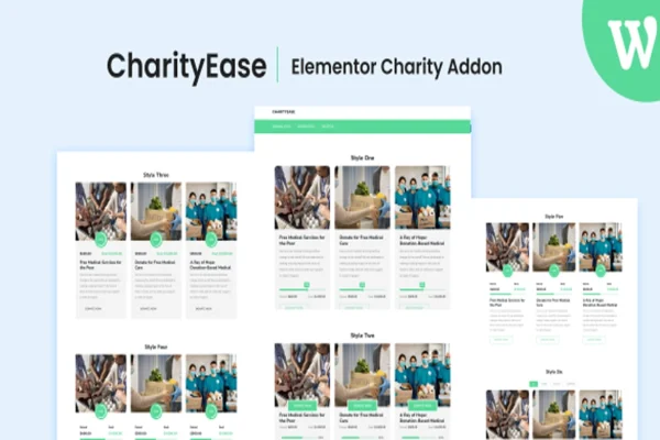 CharityEase - Elementor Charity Addon plugin banner with charity campaign layouts