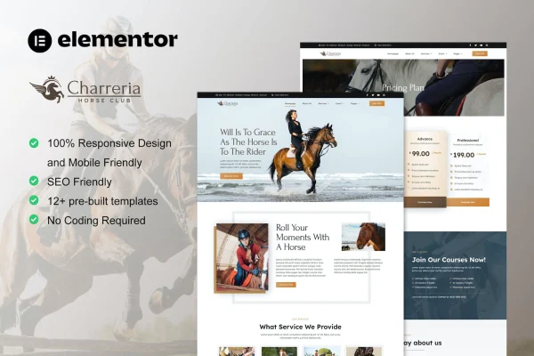 Charreria horse riding club Elementor template kit preview