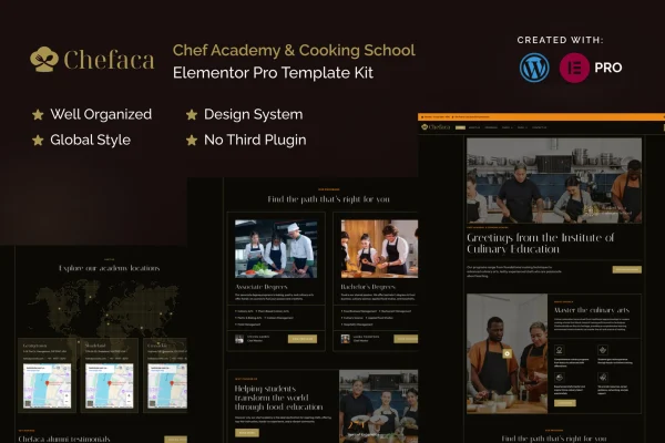 Chefaca cooking school Elementor template kit preview