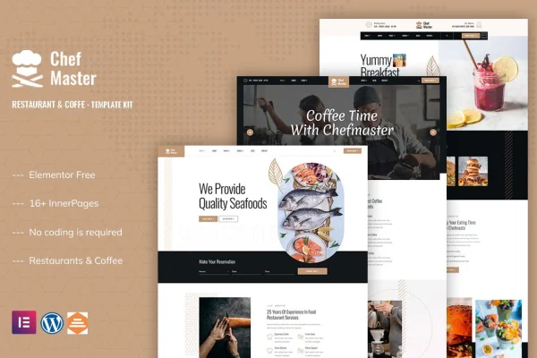 Chefmaster restaurant and cafe Elementor template kit preview