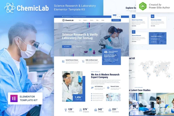 ChemicLab science research and laboratory Elementor template kit preview