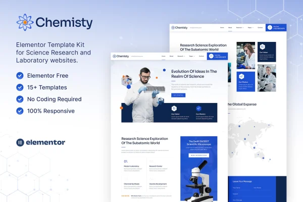 Chemisty science research and laboratory Elementor template kit preview