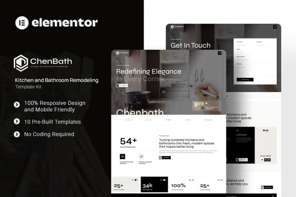 Chenbath kitchen and bathroom remodeling Elementor template kit preview