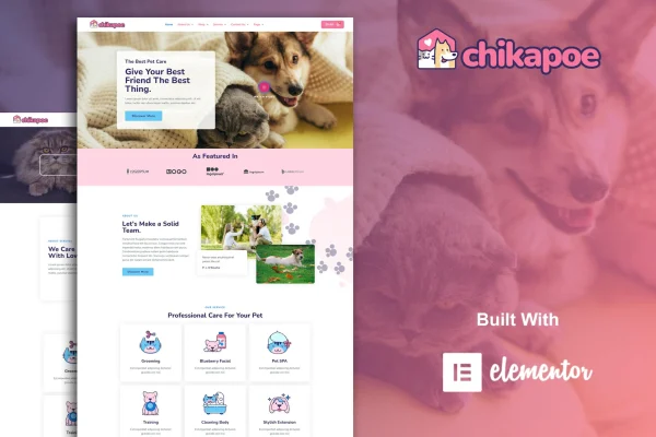 Chikapoe pet care and veterinary Elementor template kit preview