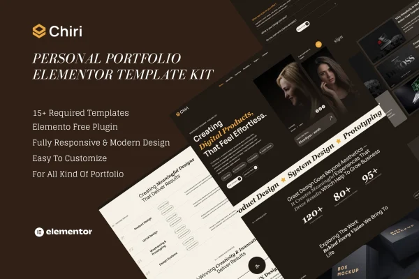 Chiri personal portfolio Elementor template kit preview