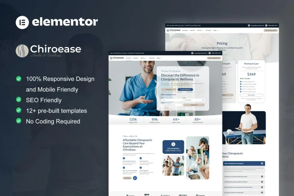 ChiroEase chiropractic and physiotherapy Elementor template kit preview