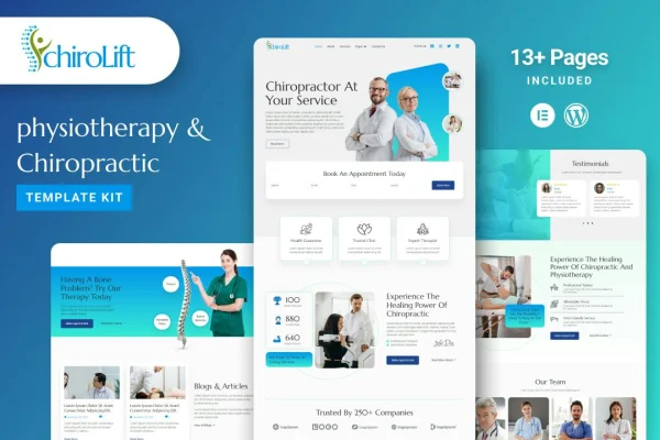Chirolift physiotherapy and chiropractic Elementor template kit preview