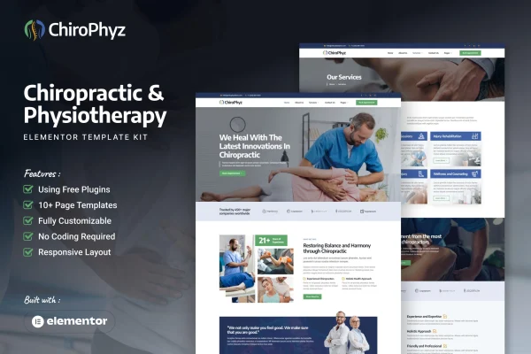 ChiroPhyz chiropractic and physiotherapy Elementor template kit preview