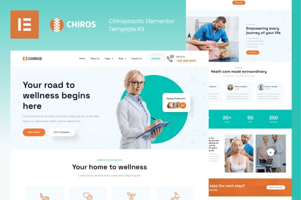 Chiros chiropractic Elementor template kit page previews