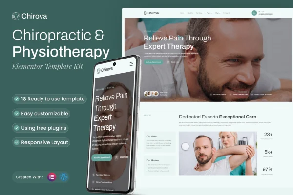 Chirova chiropractic and physiotherapy Elementor template kit preview