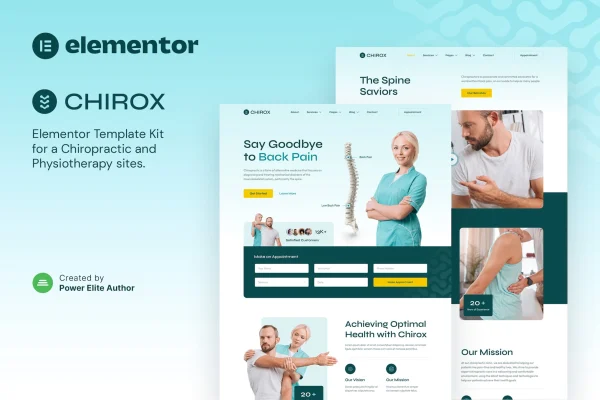 Chirox chiropractic and physiotherapy Elementor template kit preview