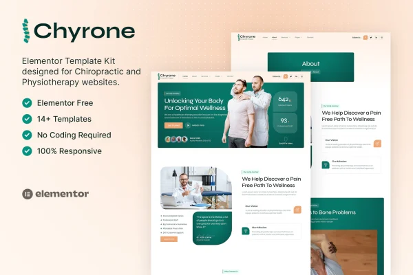 Chyrone chiropractic and physiotherapy Elementor template kit preview