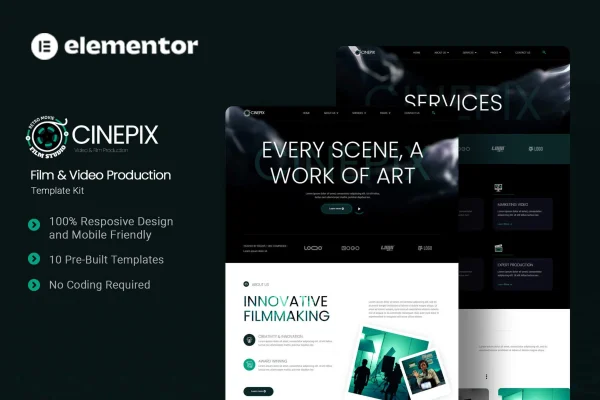 Cinepix film and video production Elementor template kit preview