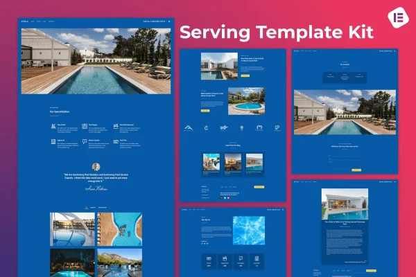 Citala swimming pool maintenance company Elementor template kit preview in navy blue