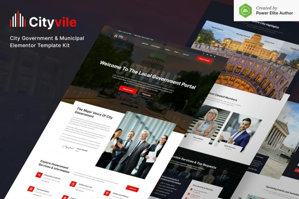 Cityvile city government and municipal Elementor template kit preview